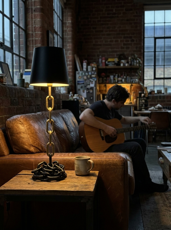 Dalfa Chain table lamp in a real home — chitarra persona