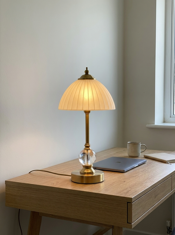 Dalfa Crystal table lamp in a real home — scrivania