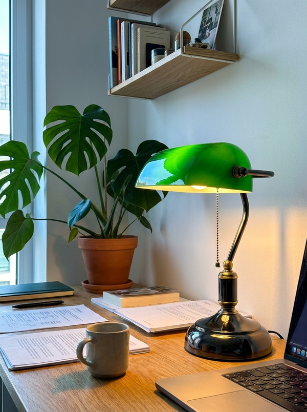 Dalfa Banker table lamp in a real home — studio moderno