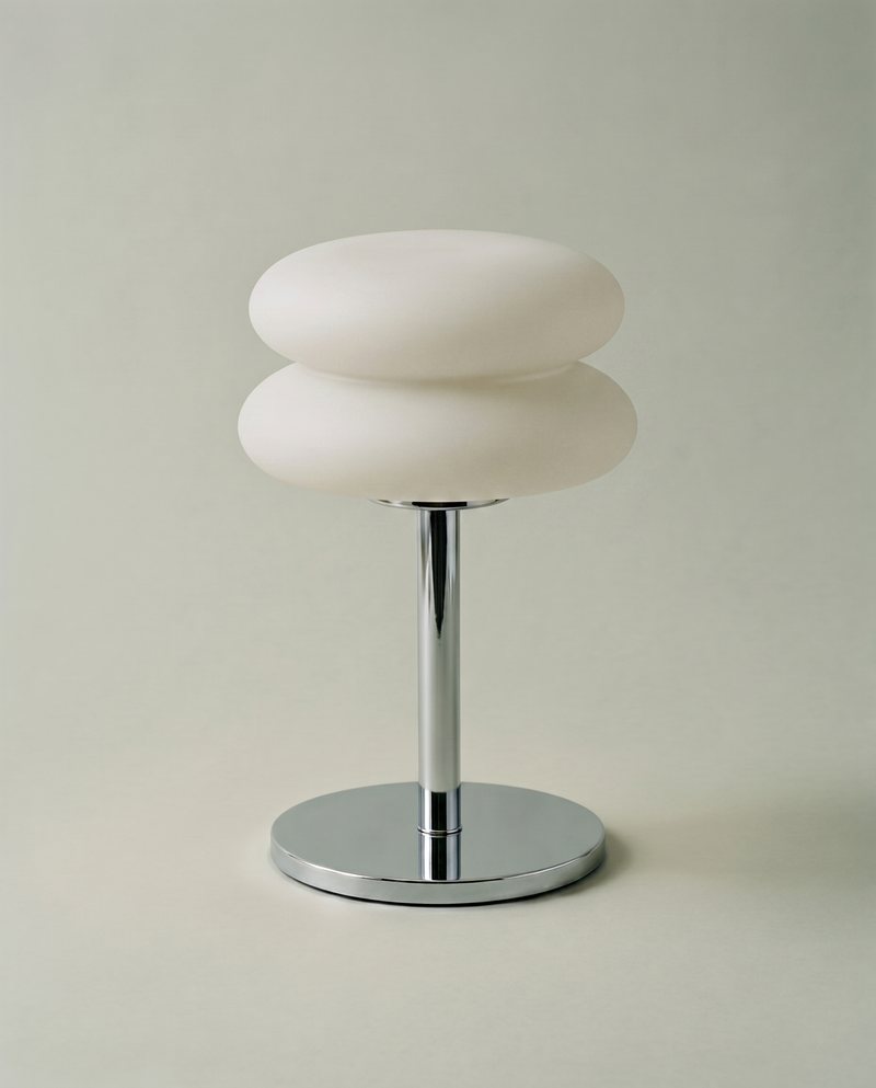 Double Disk chrome lamp, twin silicone disks, 3 colour temperatures, 29.5 cm — off, studio shot | Dalfa CH/FR