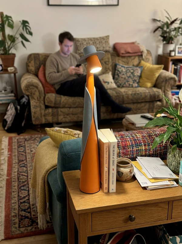 Dalfa Sculptural figure table lamp in a real home — soggiorno persona