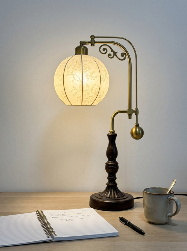 Dalfa Lantern arm table lamp in a real home — scrivania
