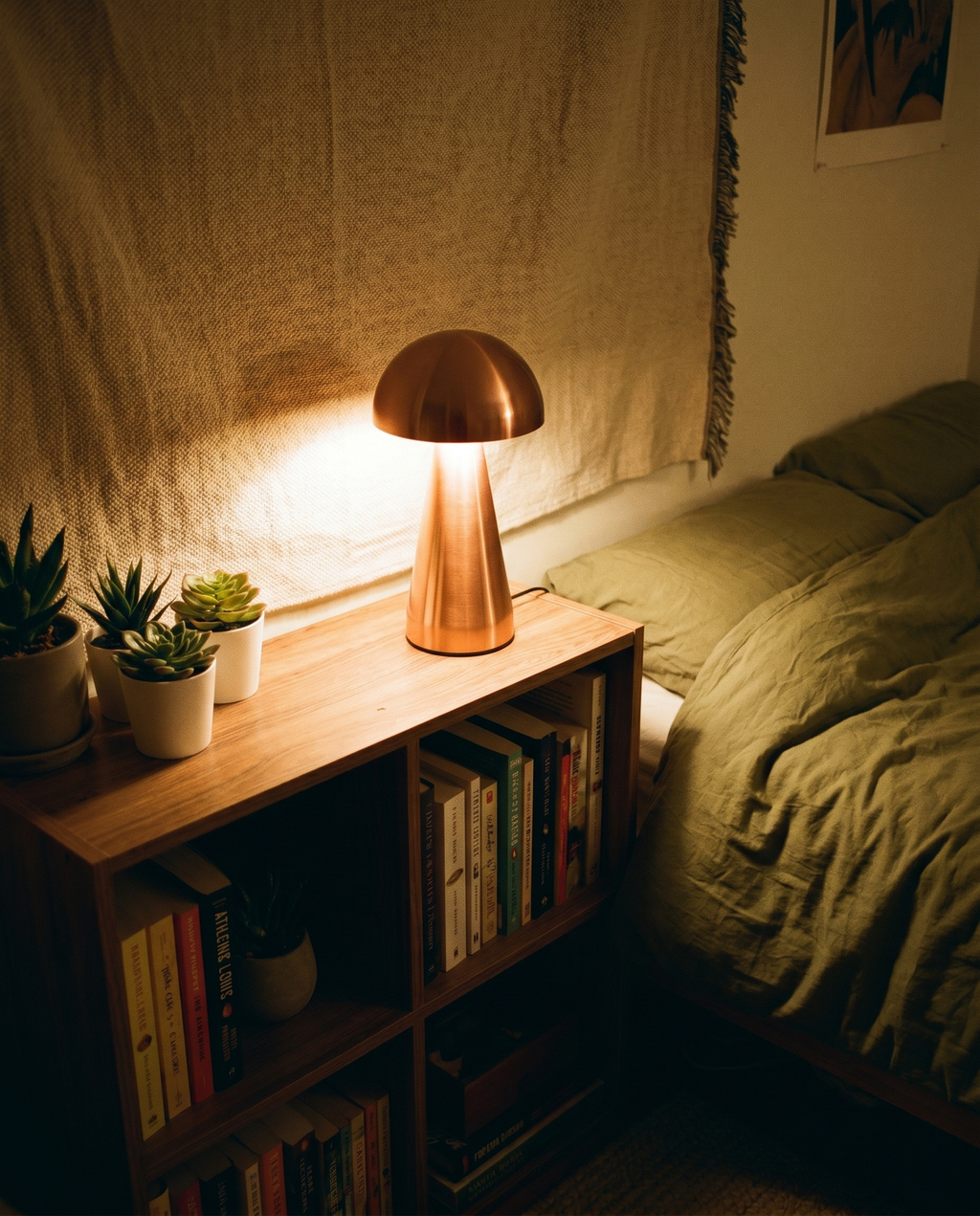 Copper Dome compact metal dome lamp, touch dimmer, USB-C cordless — on a studio desk | Dalfa CH/FR