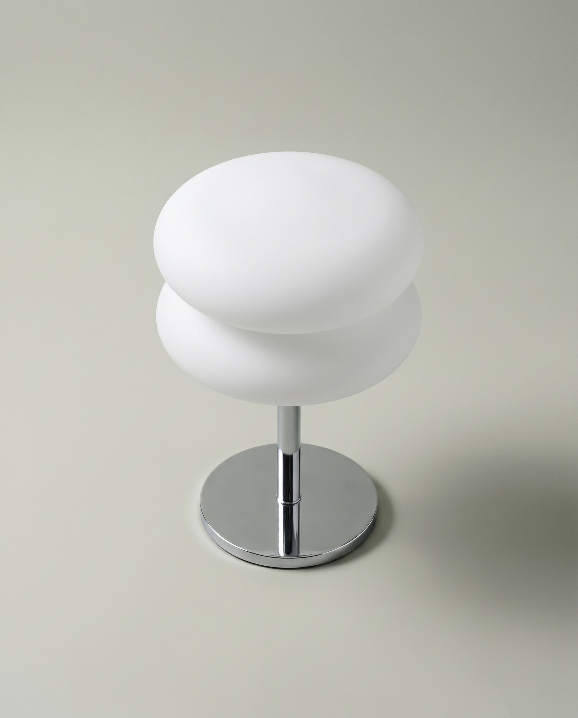 Double Disk chrome lamp, twin silicone disks, 3 colour temperatures, 29.5 cm — top view | Dalfa CH/FR
