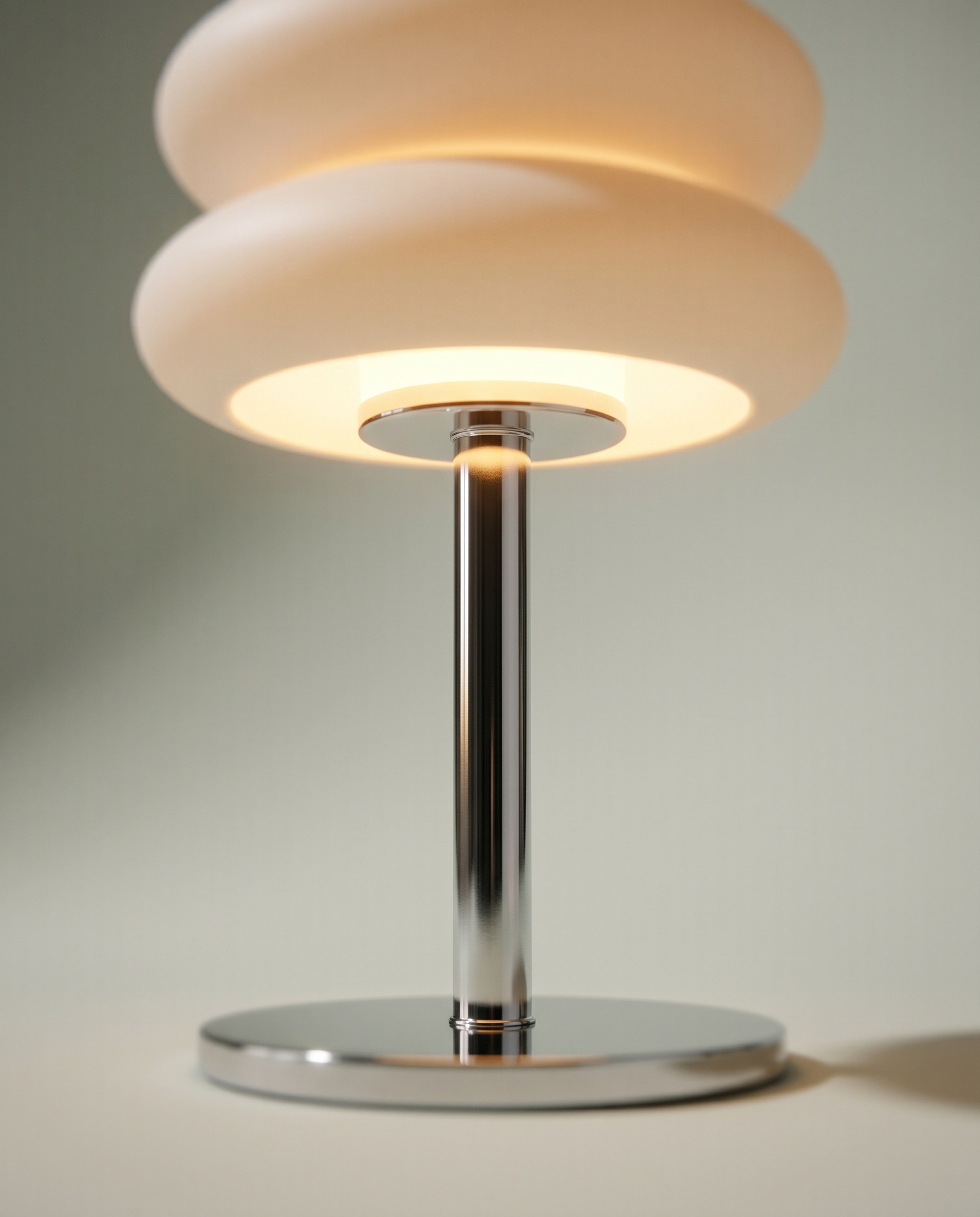 Double Disk chrome lamp, twin silicone disks, 3 colour temperatures, 29.5 cm — light gap detail | Dalfa CH/FR