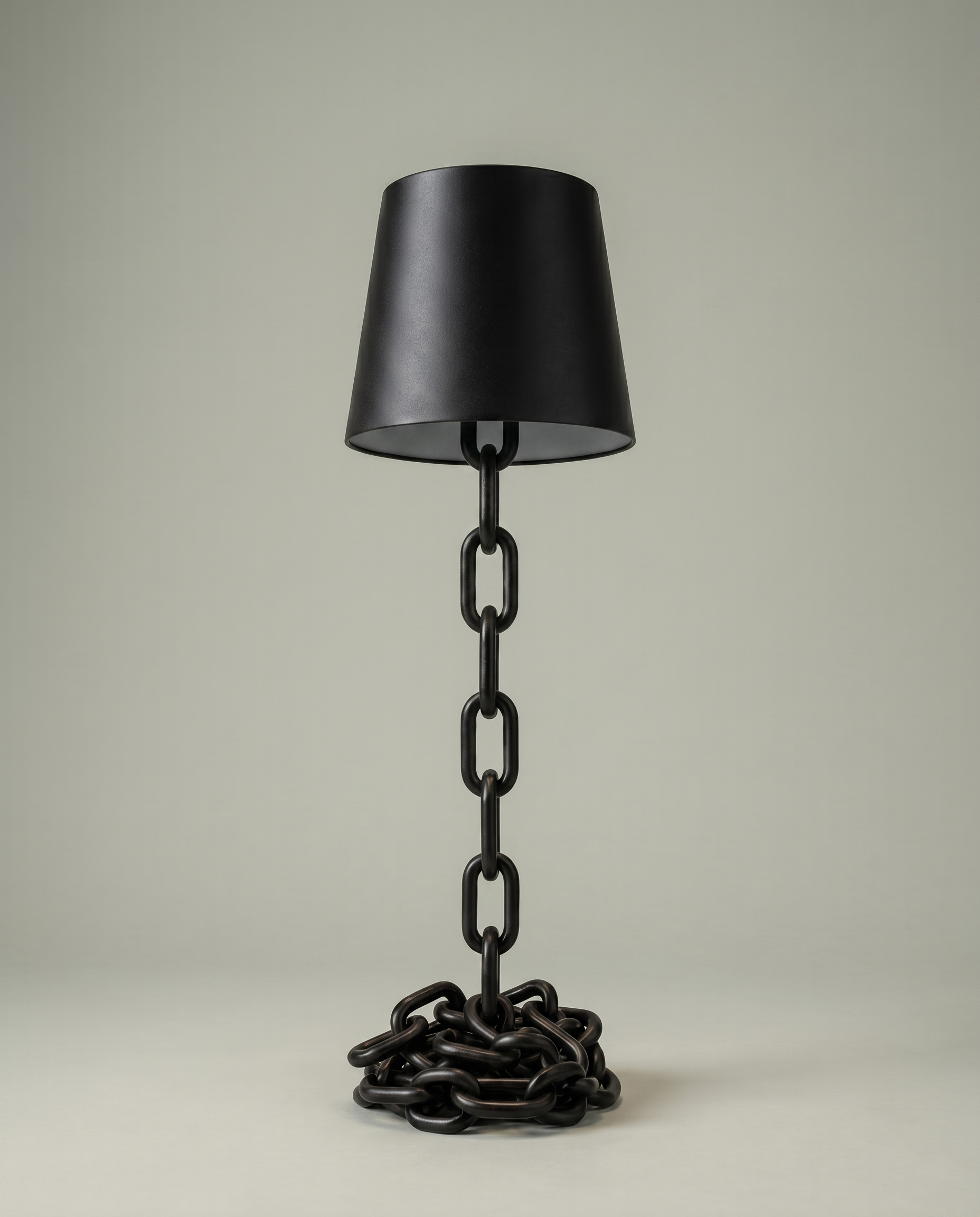 Chain Cone black iron chain lamp, conical shade, touch, USB-C cordless, 41 cm — off, studio shot | Dalfa CH/FR