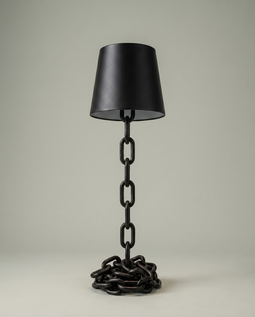 Chain Cone black iron chain lamp, conical shade, touch, USB-C cordless, 41 cm — off, studio shot | Dalfa CH/FR