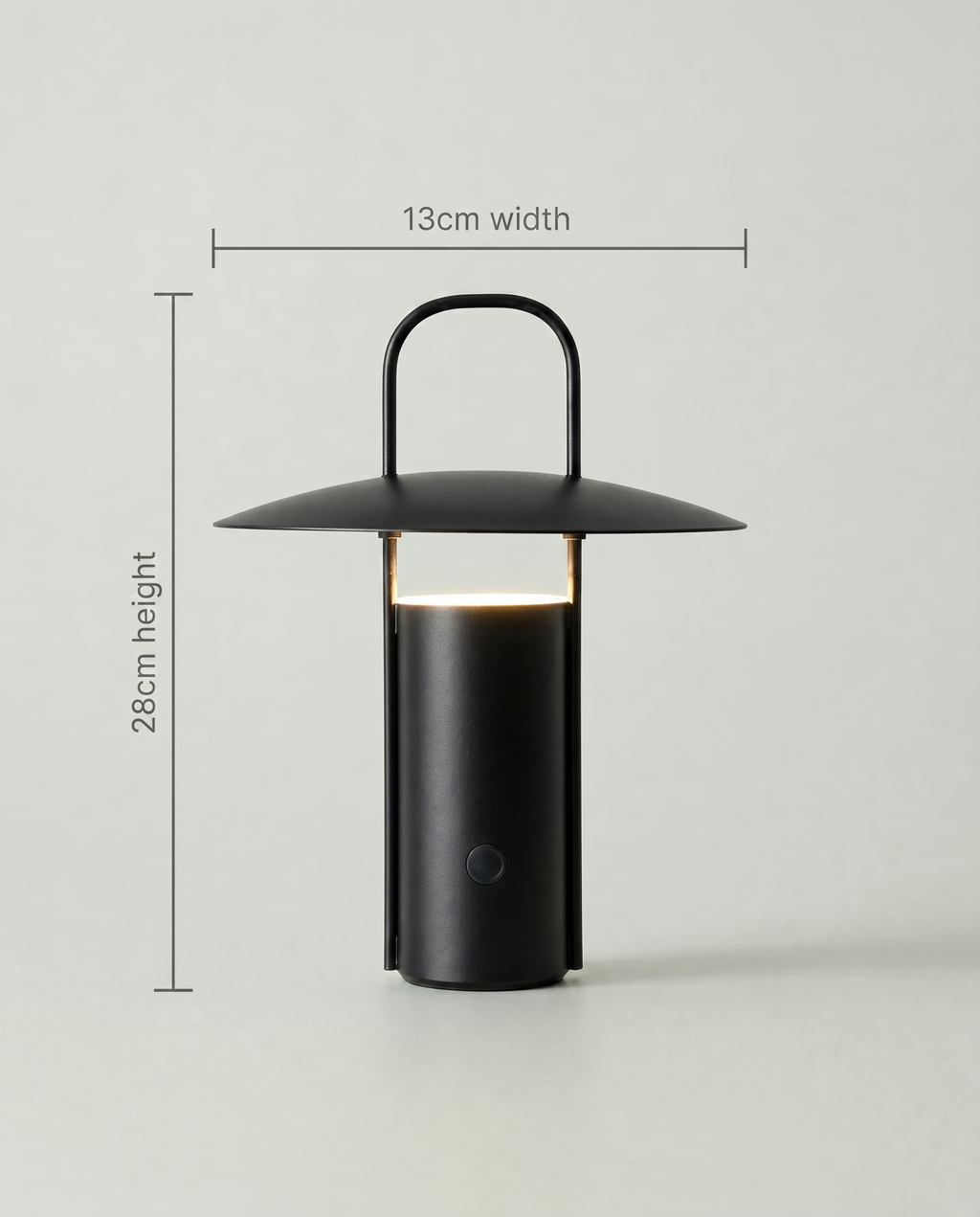 Cylinder Lantern portable cylinder lamp with arch handle, USB-C cordless — dimensions in cm | Dalfa CH/FR