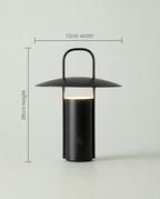 Cylinder Lantern portable cylinder lamp with arch handle, USB-C cordless — dimensions in cm | Dalfa CH/FR