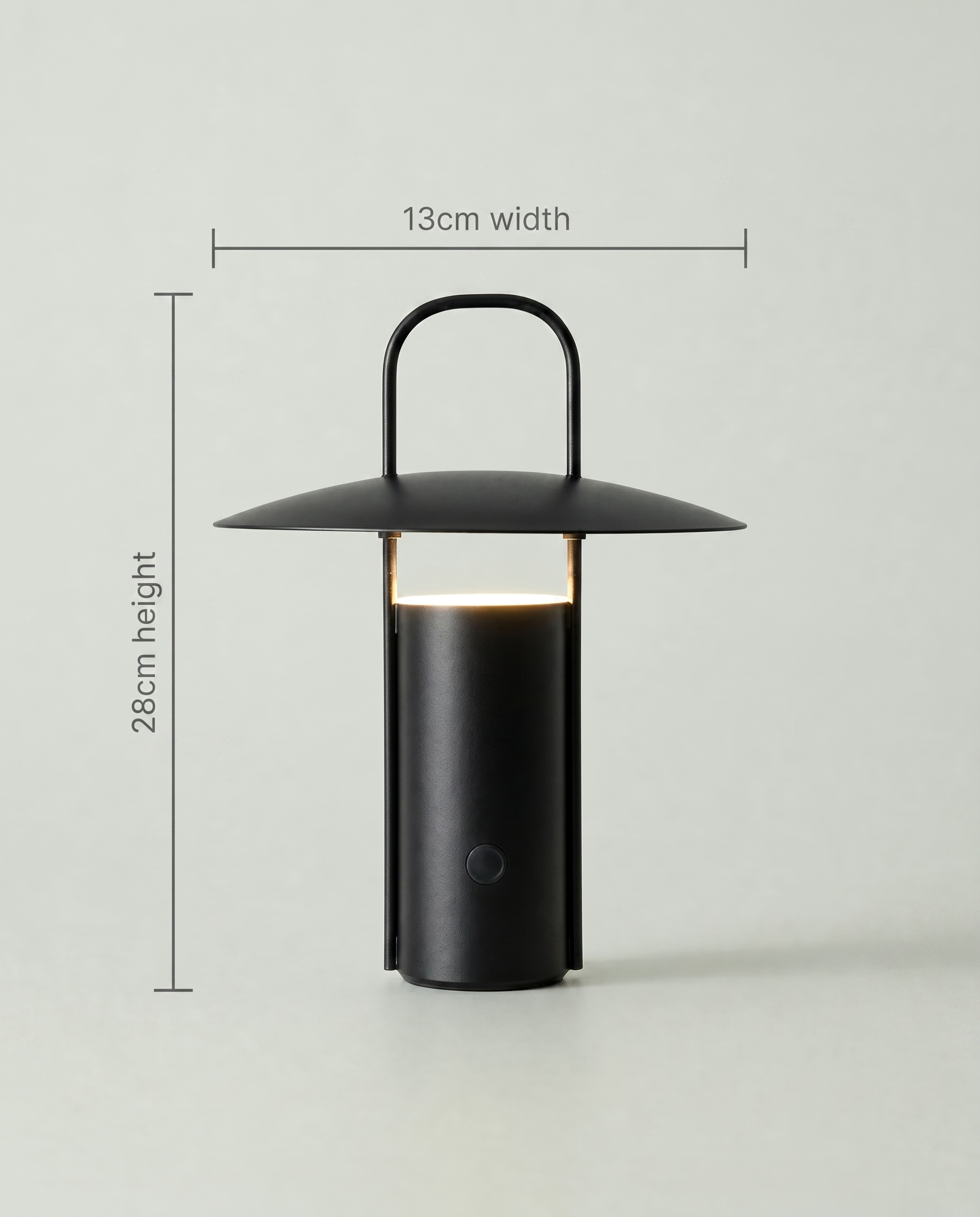 Cylinder Lantern portable cylinder lamp with arch handle, USB-C cordless — dimensions in cm | Dalfa CH/FR