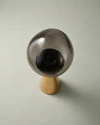 Mushroom Fumé smoked blown-glass globe lamp, golden cone base, dimmer 2700K — top view | Dalfa CH/FR