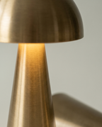 Copper Dome compact metal dome lamp, touch dimmer, USB-C cordless — dome and cone junction detail | Dalfa CH/FR