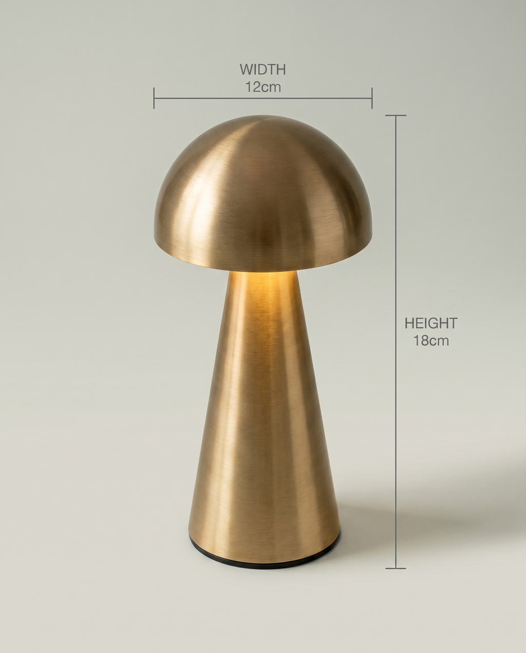 Copper Dome compact metal dome lamp, touch dimmer, USB-C cordless — dimensions in cm | Dalfa CH/FR