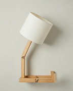 Wooden Step solid pine desk lamp, stepped base, cream drum shade, 47 cm — top view | Dalfa CH/FR