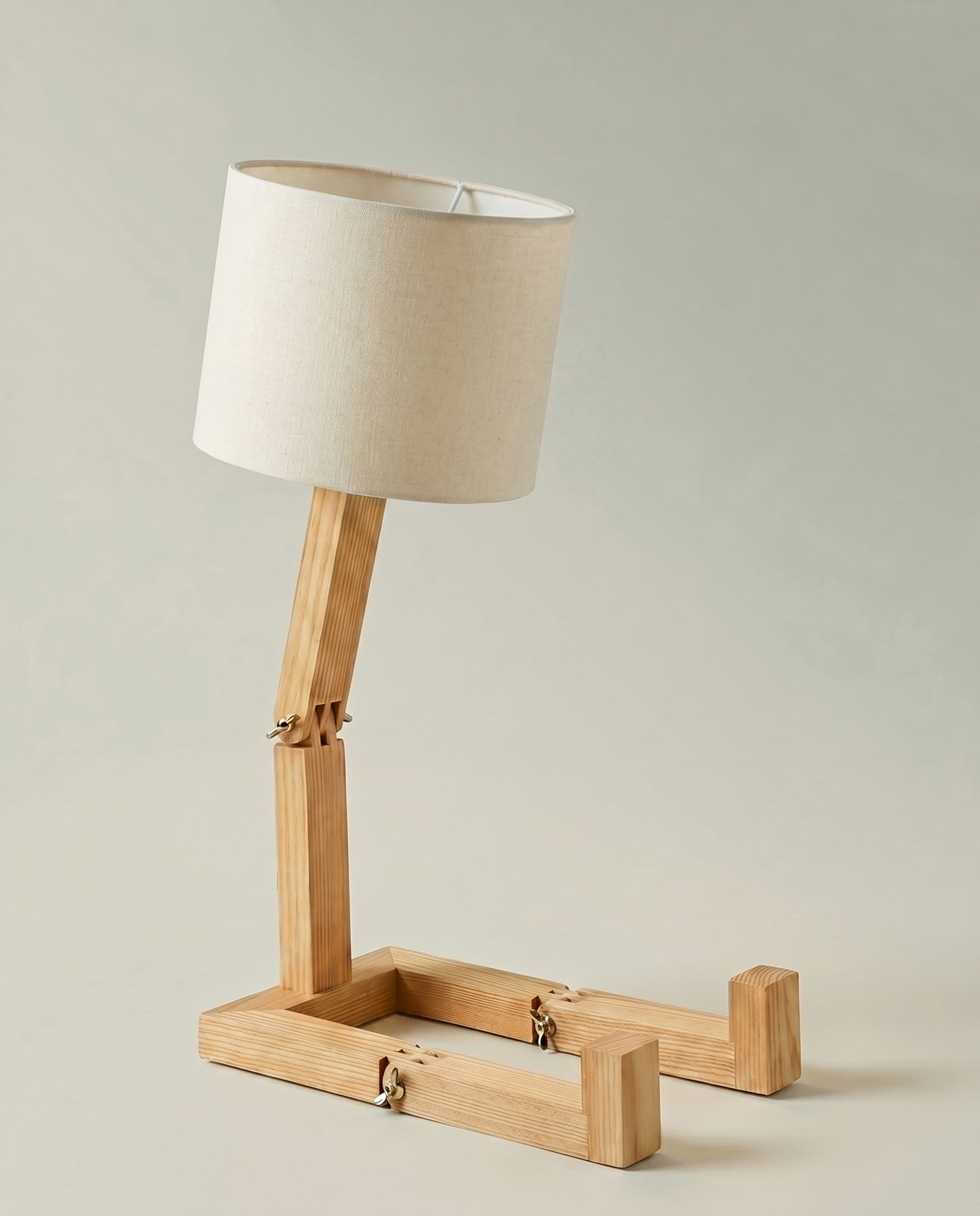 Wooden Step solid pine desk lamp, stepped base, cream drum shade, 47 cm — off, studio shot | Dalfa CH/FR