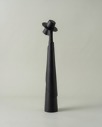 Matte black sculptural figure lamp, unlit silhouette, cordless USB-C, ~28 cm — studio | Dalfa CH/FR