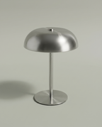 Brushed steel mushroom dome lamp, unlit, cordless USB-C, ~16 cm — studio | Dalfa CH/FR