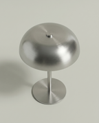 Brushed steel dome lamp from above, smooth dome and finial knob — detail | Dalfa CH/FR