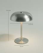 Brushed steel dome lamp dimensions: 15.9 cm height, 15.5 cm dome, 10 cm base — Dalfa CH/FR